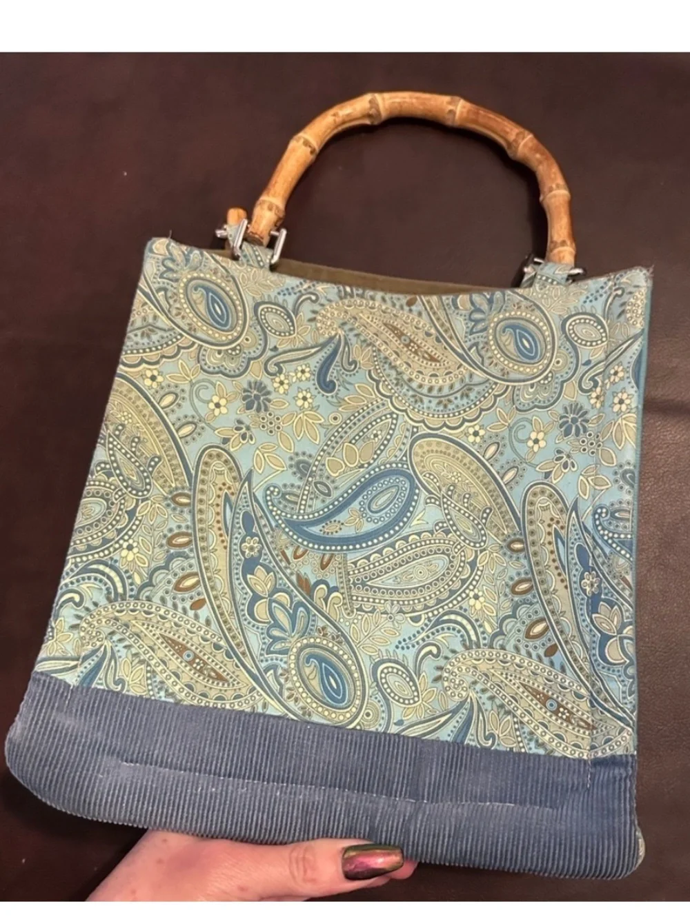 Boho Paisley Tote Bag with Bamboo Handle